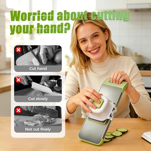 Multifunctional Vegetable Slicer, 6 in 1 Slicer Veggie Shredder with Safe Hand Guard, Multi Blade Adjustable Garlic Slicer, Easy-Clean & Compact Storage, Portable Kitchen Gadget (6 Blades)