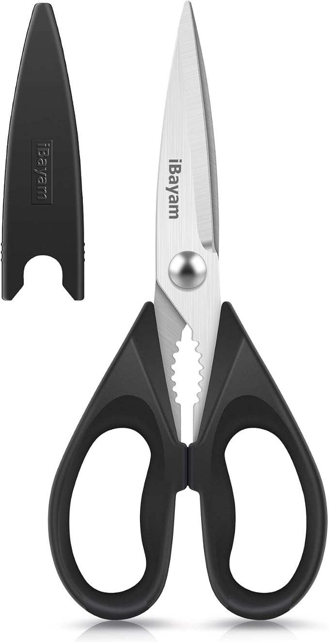 All Purpose Kitchen Shears with Protective Sheath Durable Stainless Steel Scissors, Dishwasher Safe, Soft Grip Comfort Handle