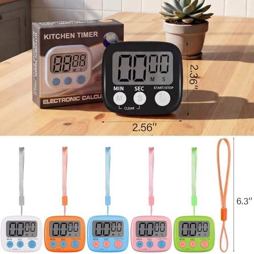 Weewooday 6 Pcs Digital Kitchen Timer Magnetic LCD Alarm, Colorful