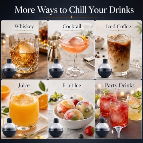 Large Silicone Round Ice Molds for Whiskey, Set of 4, Make 2.5in Ice Balls