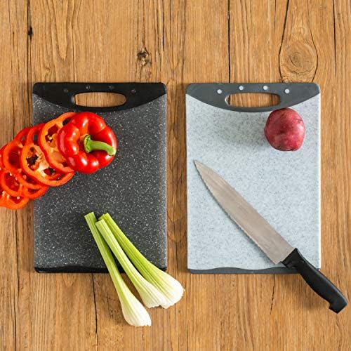 Home Basics CB44821 Dual Sided Plastic Cutting Board, 8" x 12", Granite Gray