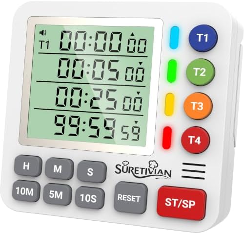 Digital Kitchen Timer with 4 Channel, Loud Alarm and Silent Mode