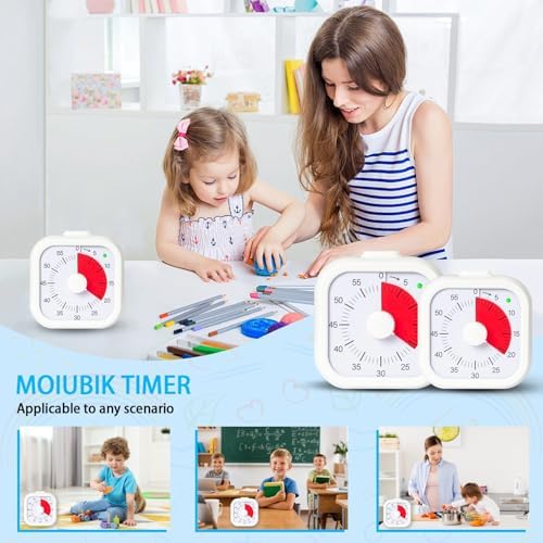 Visual Timer for Kids 60 Minute Countdown Timer Silent Operation for Classroom Study Office Kitchen Kids Timer Teaching (White)