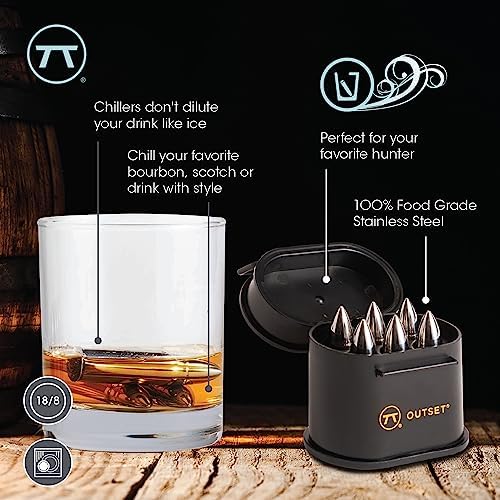 Outset Stainless Steel Whiskey Stone Set, 6 Ammo Shaped with Case