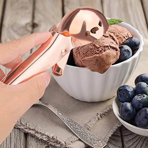 Premium Large Ice Cream Scoop with Trigger Ice Cream Scooper Stainless Steel, Heavy Duty Metal Icecream Scoop Spoon Dishwasher Safe, Perfect for Frozen Yogurt, Gelato, Sundae, Large Rose Gold