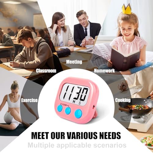 AOUCE Digital Kitchen Timers for Cooking, Timer for Kids 6 Pack Pink