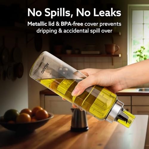 AGARO Elite Borosilicate Glass Oil Dispenser With Capacity Markings, Pack of 2, 500 Ml each, Metallic Lid, Oil Bottle Jar, Transparent