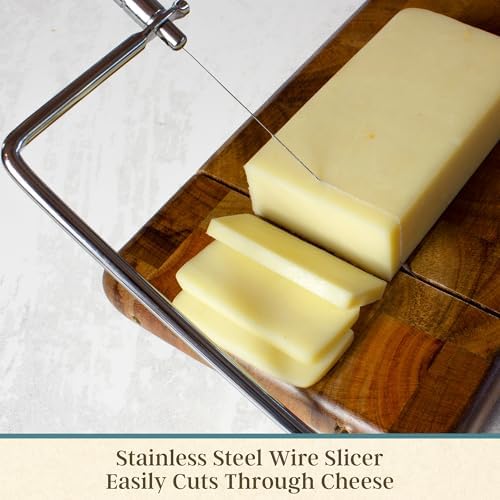 Rock & Branch Wood Cheese Slicer Board with Stainless Steel Wire Cutter