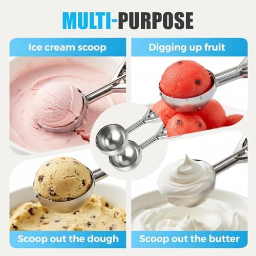 Ice Cream Scoop & Cookie Scoop Set – Multi-Purpose Stainless Steel Baking Scoops for Cookie Dough, Cupcakes & Portioning, 8.27 x 1.57 x 1.57 Inches (Large)