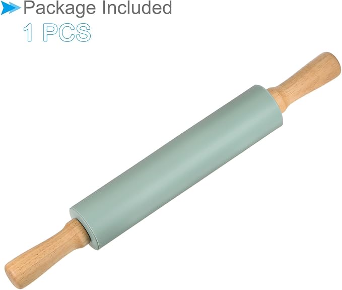 Silicone Rolling Pins, 17" Length, Silicone & Oak Non-Stick Ergonomic Wooden Handle Fondant Dough Roller Dark Green - (Applications: for Baking DIY Projects)