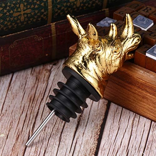 Rhino Head Wine Pourer with Bottle Stopper, Zinc Alloy, Golden
