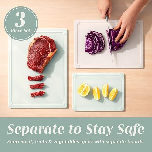 COOK WITH COLOR Extra Large Cutting Board Set, Jumbo-Sized Boards with Rubber Border for Enhanced Cooking Experience, 3-Piece, Mint