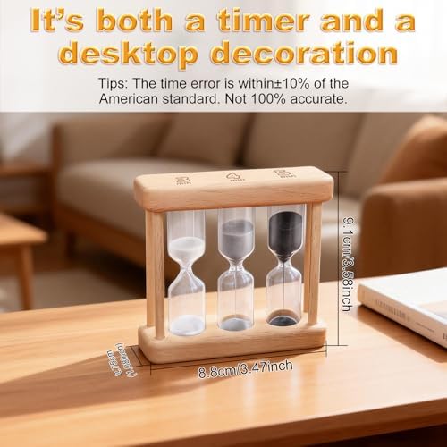 Wooden Tea Timer 3-4-5 Minute, Natural Wooden Frame Hourglass Timer, Colorful Sand Clock, Small Trio Sand Timer for Tea & Home Decor, Reloj De Arena, Mini Tea Sand Watch