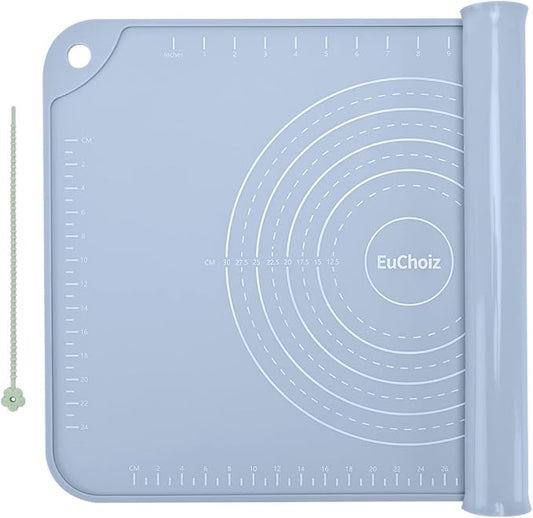Silicone Pastry Mat 32"*24" Extra Thick Non Stick Baking Mat Food Grade Silicone Dough Rolling Mat with Edge Heightening Large Blue