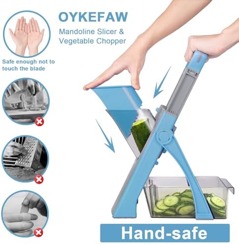 Safe Mandoline Slicer for Kitchen, 6 in 1 Vegetable Chopper, Potato Slicer
