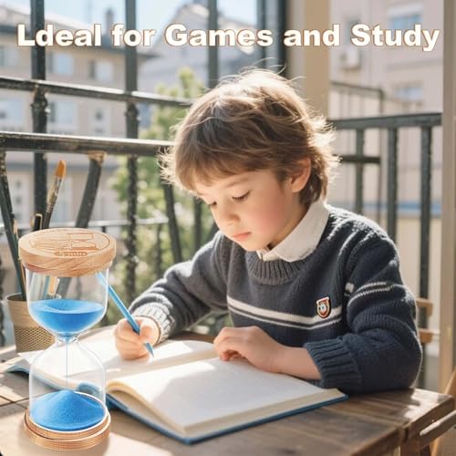 1 Minute Sand Timer, Wooden Sand Clock for Kids, Wood Hourglass, Small Sandglass 1 Min for Classroom, Game, Decorative, Toothbrush (Blue)