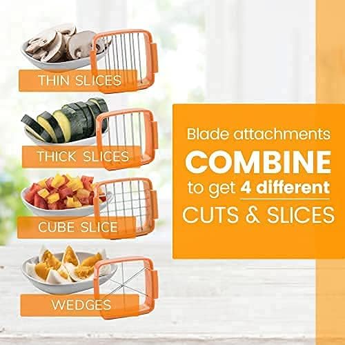 Nutrichopper Fresh-keeping container Vegetable Chopper Onion Chopper - Chops Slices Cubes Wedges – Multi-purpose Fruit Slicer with 3 Extra Stainless Steel Blades & 2 Extra Containers As Seen On TV