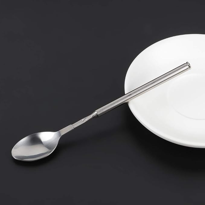 Stainless Steel Extendable Stirring Spoon - 24.4in Long Telescopic Handle for Barbecue & Tableware Supplies