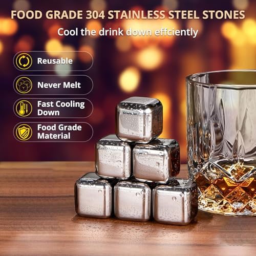 Whiskey Glasses Gifts Set for Men, Whiskey Stones Bourbon Drinking Glass with Wooden Gift Box, Cocktails Scotch Cups Birthday Gift Set for Him