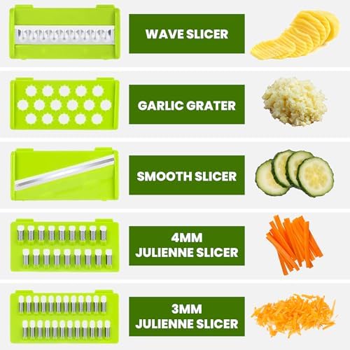 Mr. CHOP CRAFT-Vegetable Chopper, Pro 15 in 1 Multifunctional Kitchen Chopper, Fruit and Veggie Chopper, Light Green Vegetable Slicer Dicer Cutter, Mandoliner Slicer, Salad, Garlic Chopper, Standard