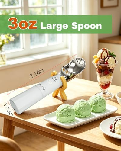MYMULIKE Heated Ice Cream Scoop, Icecream Scoop Rechargeable with 3 Temp Settings (120-160°F), IP67 Waterproof, 3oz Larger Ice Cream Scooper for Hard Gelato & Cookie Dough