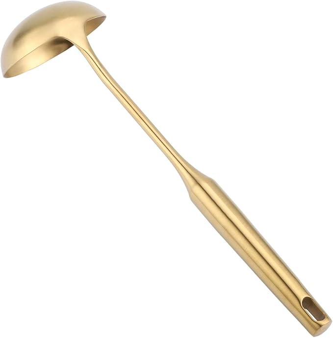 Stainless Steel Kitchen Turner, Big Soup Ladle Useful Cooking Tool Utensil (Soup Ladle-Gold)