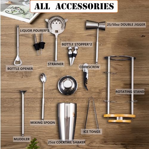 Bar Bartender Tool : 13-Piece Tool Set, Bar Cocktail Shaker Set for Perfect Bartender Kit with Rotating Stand(Silver)