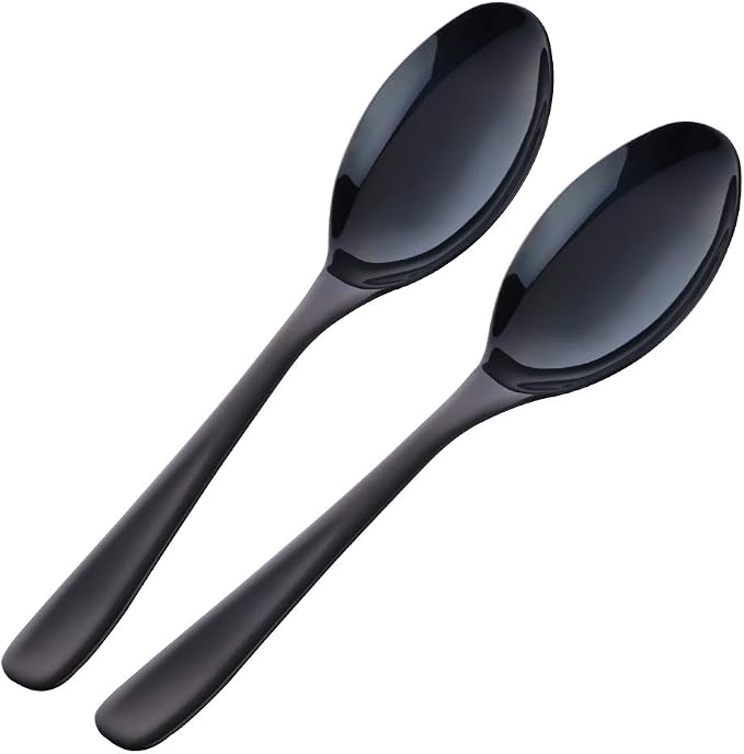 Buffet Serving Spoons, Stainless Steel 10 Inch Black Plated Server Set of 2, Large Salad Serverware Utensils, Dishwasher Safe