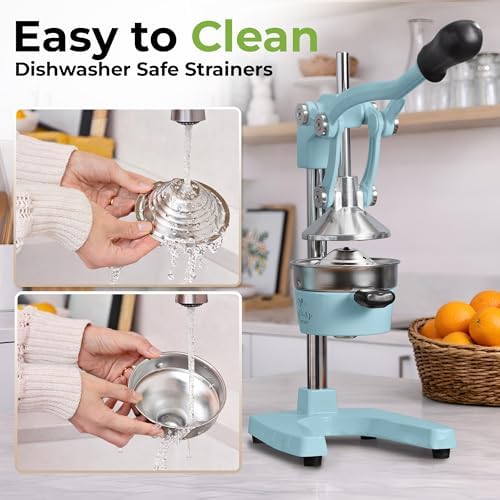 Zulay Kitchen Cast Iron Juicer - Heavy Duty Orange Juicer with Detachable Strainers for Easy Cleaning, Citrus Press for Citrus Fruits, Perfect for Bartenders, Juice Lovers & Health Enthusiasts