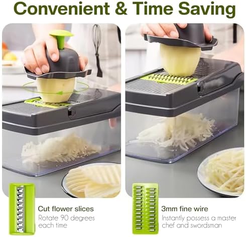 ALIF H&K 16-in-1 Vegetable Chopper & Mandoline Slicer, Heavy-Duty Food Chopper with 8 Stainless Steel Blades, Onion Dicer, Veggie Cutter, Drain Basket, Egg Separator & Storage Container