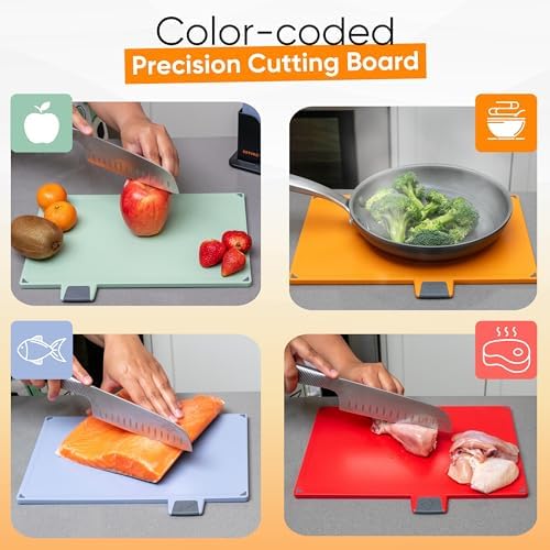 4-Piece Non-Toxic Cutting Board Set 12"L x 9"W with Premium Scissors – BPA-Free Plastic and Rubber Chopping Boards for Kitchen Essentials with Organizer, Dishwasher Safe Accessories Holder.