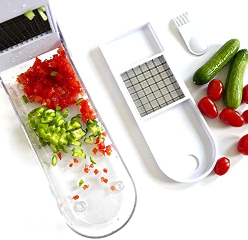 Jean-Patrique Magic Vegetable Chopper with Container - White Food Chopper with 2 Interchangeable Blades, Capture Tray, and Easy-Cleaning - Perfect for Cucumber, Salad, Tomatoes, and Onions