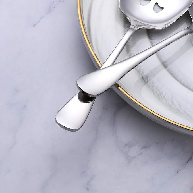 Meisha Serving Spoons Set, 3 Serving Spoons and 3 Slotted Serving Spoons, Silver Stainless Steel Serving Utensils for Buffet Can Banquet Cooking Kitchen - Mirror Polished