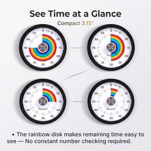 Searon Magnetic Visual Timer, 60‑Minute Rainbow Countdown Dial (Black)