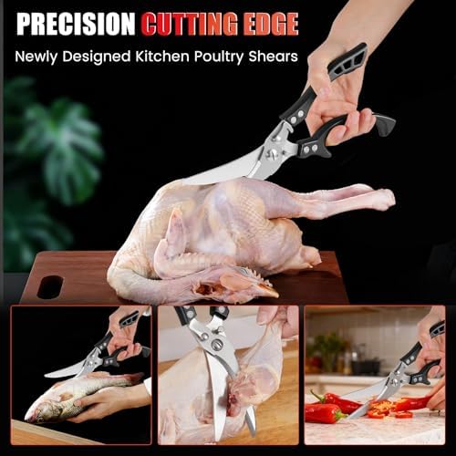 ANDONG Heavy Duty Kitchen Scissors, Professional Poultry Shears, Cooking Utensils, Black