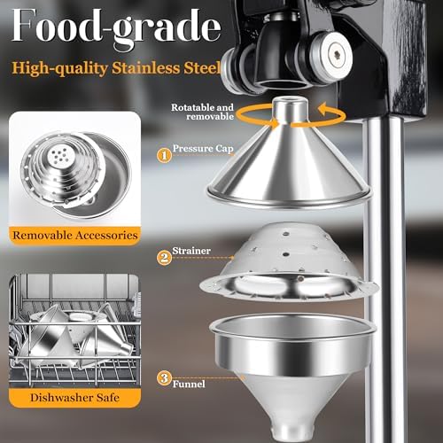 Cast Iron Manual Juicer Hand Press, Lemon Squeezer, Commercial-Grade Citrus Press Suitable for Oranges, Lemons, Limes, and Pomegranates Easy to Clean Includes Stainless Steel Cup, Black