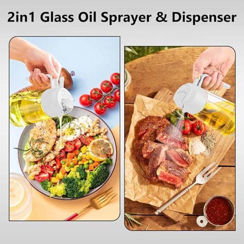 Generic 2 in 1 Glass Oil Sprayer & Dispenser 2024 New Upgrade Large Olive Oil Dispenser for Kitchen Cooking, Glass Oil Dispenser Spray Bottle for Home (Black, 470ml)