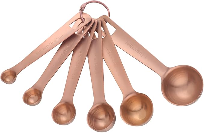 DOCBLACK Measuring Spoons, Heavy Duty 18/8 Stainless Steel Measuring Spoons Cups Set, Set of 6 for Gift Measuring Dry and Liquid Ingredients - Rose Gold