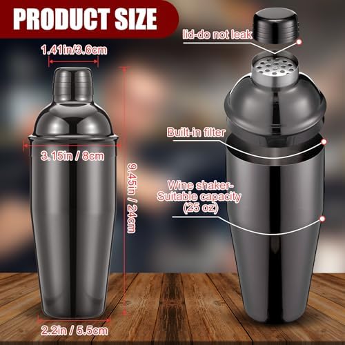 Nitial 6 Pcs Bar Cocktail Shaker Stainless Steel, Black, 25 oz