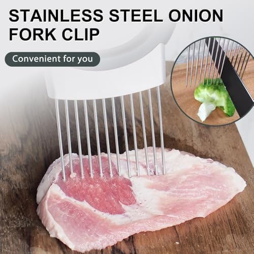 Stainless Steel Onion Slicer, 2025 Upgraded Onion Holder for Slicing, Kitchen Gadgets Vegetable Chopper for Lemon, Potato and Tomato Slicer (2pcs)