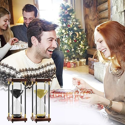 Hourglass 60 Minute Sand Timer: Large 10 Inch Decorative Wooden Sand Clock,Reloj De Arena para Decoracion, Vintage Sand Watch 60 Min, 1 Hour Glass Sandglass for Home Office Desk Decor, Black