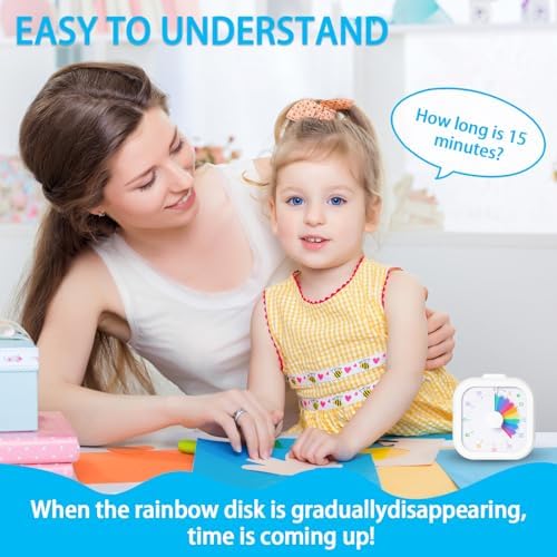 Visual Timer for Kids 60 Minute Countdown Timer Rainbow Square Desktop Timer for Classroom Study Office Kitchen with Silent Operation (White)