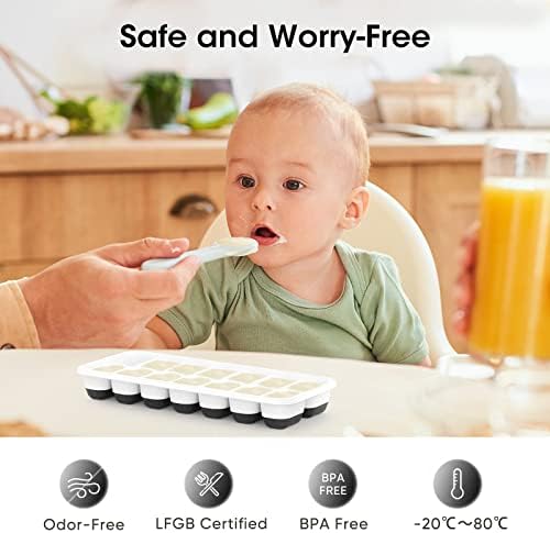 DOQAUS Ice Cube Tray with Lid and Bin, 4 Pack Silicone Plastic Iced Cubes Trays for Freezer with Box/Container, Stackable with Storage Ices Bucket, Tong, Scoop, for Baby Food, Cocktail, Coffee
