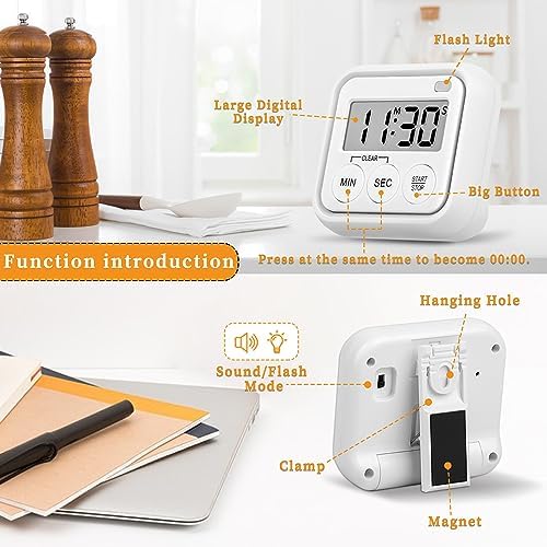 Timer, Kitchen Timers for Cooking Classroom Timer for Kids Teachers Digital Magnetic Timers 4 Pack, White