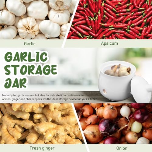 Small Garlic Keeper for Counter, Ceramic Garlic Holder Storage Jar with Lid