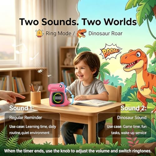 Pink Dinosaur Visual Timer for Kids, Girls Potty Training Timer