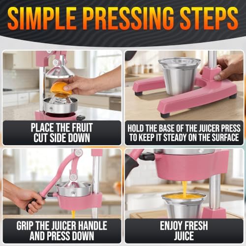 Cast Iron Juicer Hand Press, Heavy-Duty Squeezer (Pink)