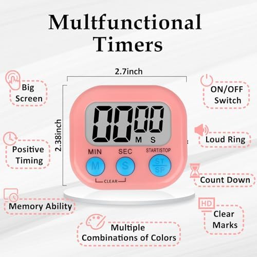 ZILLEEN Digital Kitchen Classroom Timers for Kids Cooking 6pcs Blu Grn Pk
