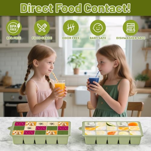 Silicone Ice Cube Tray 2 Pack - EASY RELEASE ice cube tray with lid, BPA Free Ice Cubes Trays for Freezer,ice cube mold for Cocktail,Whiskey (Green)