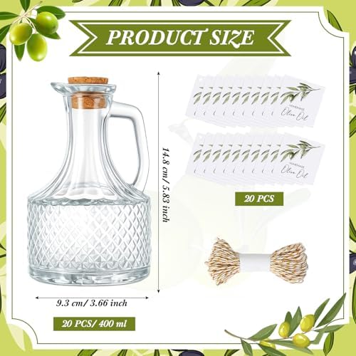 Vesici 20 Set 14 oz Large Olive Oil Glass Bottle with Stopper, Party Favors